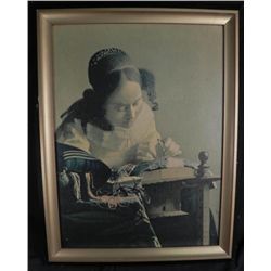 Vermeer "The Lacemaker" Framed Reproduction on Board
