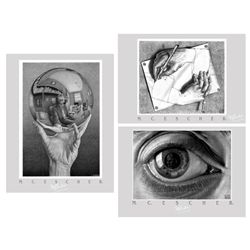 3) EC Escher Prints- Drawing Hands Hand with Globe Eye