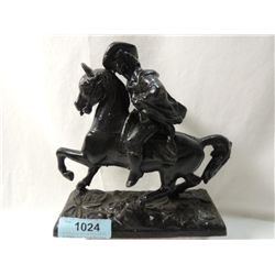 CAST METAL MAN RIDING HORSE SCULPTURE