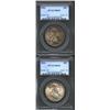 Image 1 : 1953 50C MS65 PCGS, two examples, both displaying similar toning schemes with splashes of copper-rus