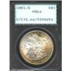 Image 1 : 1881-S S$1 MS64 PCGS. The borders have lovely bands of gold and powder-blue patina. Well struck and.