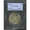 Image 1 : 1883-CC S$1 MS65 PCGS. Variegated apple-green, rose-gold, and violet patina swirls about the obverse