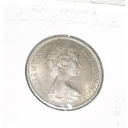 1973 BURMUDA TWENTY FIVE CENTS *RARE HARD TO FIND-NICE EARLY UNC HIGH GRADE COIN*!! COIN CAME OUT OF