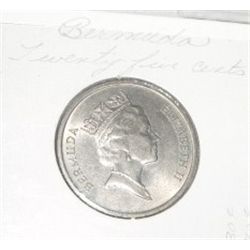 1986 BURMUDA TWENTY FIVE CENTS *RARE HARD TO FIND-NICE EARLY UNC HIGH GRADE COIN*!! COIN CAME OUT OF