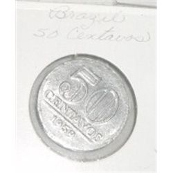 1957 BRAZIL 50 FIFTY CENTAVOS *VERY RARE HARD TO FIND-UNC HIGH GRADE COIN*!! COIN CAME OUT OF SAFE!!