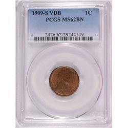 1909-S VDB LINCOLN CENT PCGS MS-62 BN