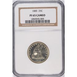 1885 PROOF SEATED QUARTER NGC PF-65 CAMEO