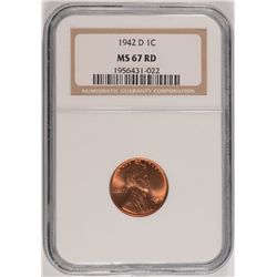 1942-D LINCOLN CENT, NGC MS-67 RED!  RARE!