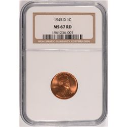 1945-D LINCOLN CENT, NGC MS-67 RED!  RARE!!