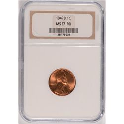 1946-D LINCOLN CENT, NGC MS-67 RED! RARE!