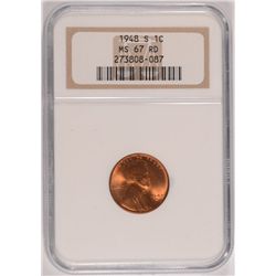 1948-S LINCOLN CENT, NGC MS-67 RED!