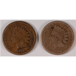 LOT OF ( 2 ) 1860 INDIAN HEAD CENTS, G/VG