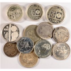 LOT OF ( 12 ) FOREIGN SILVER COINS, ALL LARGER COINS!