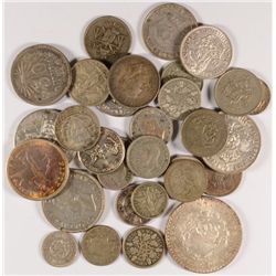 LOT OF ( 31 ) FOREIGN SILVER COINS, VARIOUS COUNTRIES SOME OLDER DATES