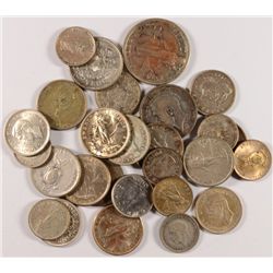 LOT OF ( 29 ) FOREIGN SILVER COINS, VARIOUS COUNTRIES SOME OLDER DATES