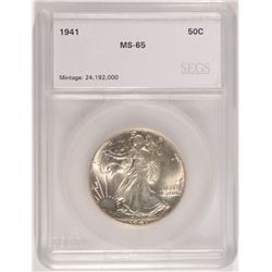 1941 WALKING LIBERTY HALF DOLLAR, SEGS MS-65 GEM!