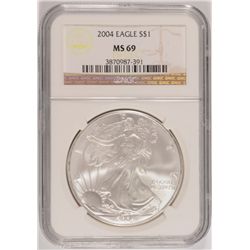 2004 AMERICAN SILVER EAGLE, NGC MS-69 NICE!