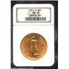 Image 1 : 1913-D $20 MS63 NGC. Sharply detailed with warm reddish-gold overtones, the surfaces display a few g