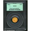 Image 1 : 1861 G$1 MS64 PCGS. A well struck and fully lustrous near-Gem that has a couple of small areas of pr