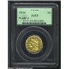 Image 1 : 1834 $5 Plain 4 AU53 PCGS. First Head, Script 8, McCloskey 1-A, R.3. A variety identified by the hig