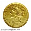 Image 1 : 1858-C $5 AU50 NGC. The 1858-C is the most commonly available Half Eagle from this popular Southern.