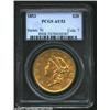 Image 1 : 1853 $20 AU53 PCGS. Bright luster outlines the stars and legends. A tiny contact mark on the rim abo