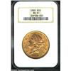 Image 1 : 1889 $20 MS61 NGC. The fields are greenish-gold in color, with some pinkish patina in the centers. A