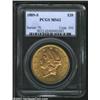 Image 1 : 1889-S $20 MS62 PCGS. Olive-green in color, with a hint of rose patina within the portrait. A lustro