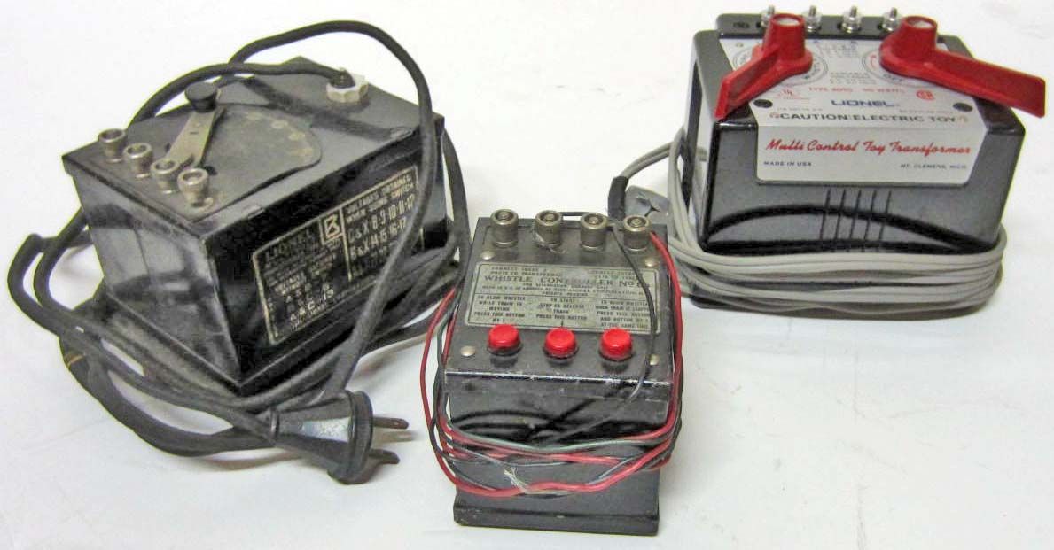LOT OF 3 VINTAGE LIONEL TRAIN TRANSFORMERS W/ WHISTLE CONTROLLER