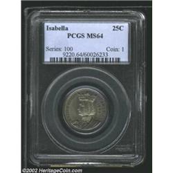 1893 25C Isabella Quarter MS64 PCGS. Beautiful olive-green, ruby-red, and gold patina. A well struck