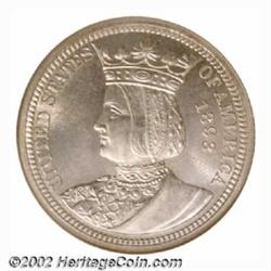 1893 25C Isabella Quarter MS65 NGC. Frosty and bright, the mostly untoned surfaces reveal pleasing b