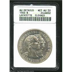 1900 S$1 Lafayette Dollar--Cleaned--ANACS. AU Details, Net AU50. Sharply struck throughout, the surf