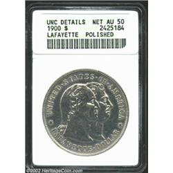 1900 S$1 Lafayette Dollar--Polished--ANACS. Unc Details, Net AU50. A glossy and bright example that.