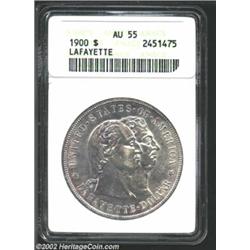 1900 S$1 Lafayette Dollar AU55 ANACS. Richly detailed and with waves of iridescent mauve patina on t