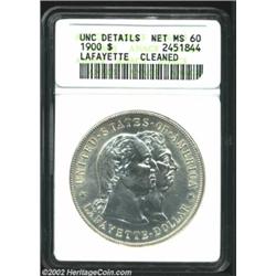 1900 S$1 Lafayette Dollar--Cleaned--ANACS. Unc Details, Net MS60. A bright and essentially brilliant