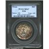 Image 1 : 1936 50C Texas MS67 PCGS. Deeply speckled with copper-gold and lime-green patina. A razor-sharp and.