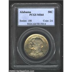 1921 50C Alabama MS64 PCGS. This champagne and golden tinged near-Gem displays bountiful mint luster