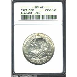 1921 50C Alabama 2x2 MS62 ANACS. Lightly toned and nicely preserved with good luster. The eagle's fr