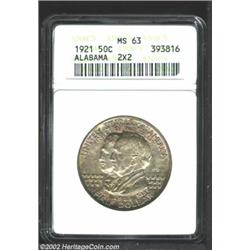 1921 50C Alabama 2x2 MS63 ANACS. Original and unobtrusive tobacco-brown and violet patina. Well stru