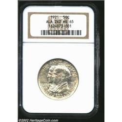 1921 50C Alabama 2x2 MS65 NGC. A lustrous and lightly toned Gem that has exquisite fields and an abo