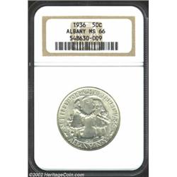 1936 50C Albany MS66 NGC. A lustrous Gem with a needle-sharp strike and exquisite fields. A faint re