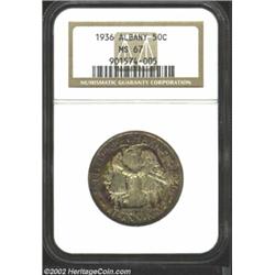 1936 50C Albany MS67 NGC. This coin has awesome original toning. Mottled crimson-russet and cobalt-b