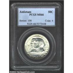 1937 50C Antietam MS66 PCGS. A brilliant and sharply struck Gem that has flashy luster and a nearly.