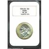 Image 1 : 1935/34 50C Boone MS66 NGC. The otherwise silver-gray surfaces are overlaid in dappled golden-tan pa