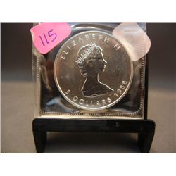 1988 Canadian $5, .9999 Fine Silver, 1 Troy Oz.