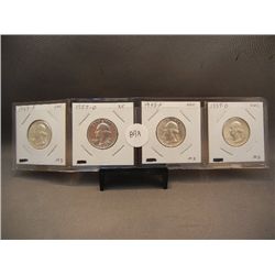 (4) 90% Silver Proof Washington Quarters: 1957-P&D, 1959-P&D