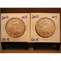 (2) 2013 American Silver Eagles .999 Fine Silver One Troy Ounce MS