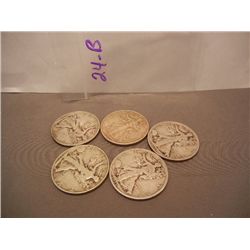 (5) Walking Liberty Half Dollars Mixed Dates