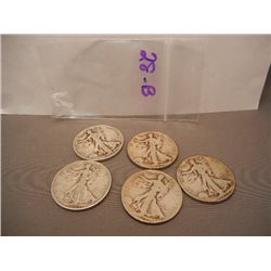 (5) Walking Liberty Half Dollars Mixed Dates