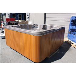 CALSPA 90"X 90" SIERRA INTERIOR CEDAR EXTERIOR 46 STAINLESS STEEL JET 8 PERSON LED WATERFALL